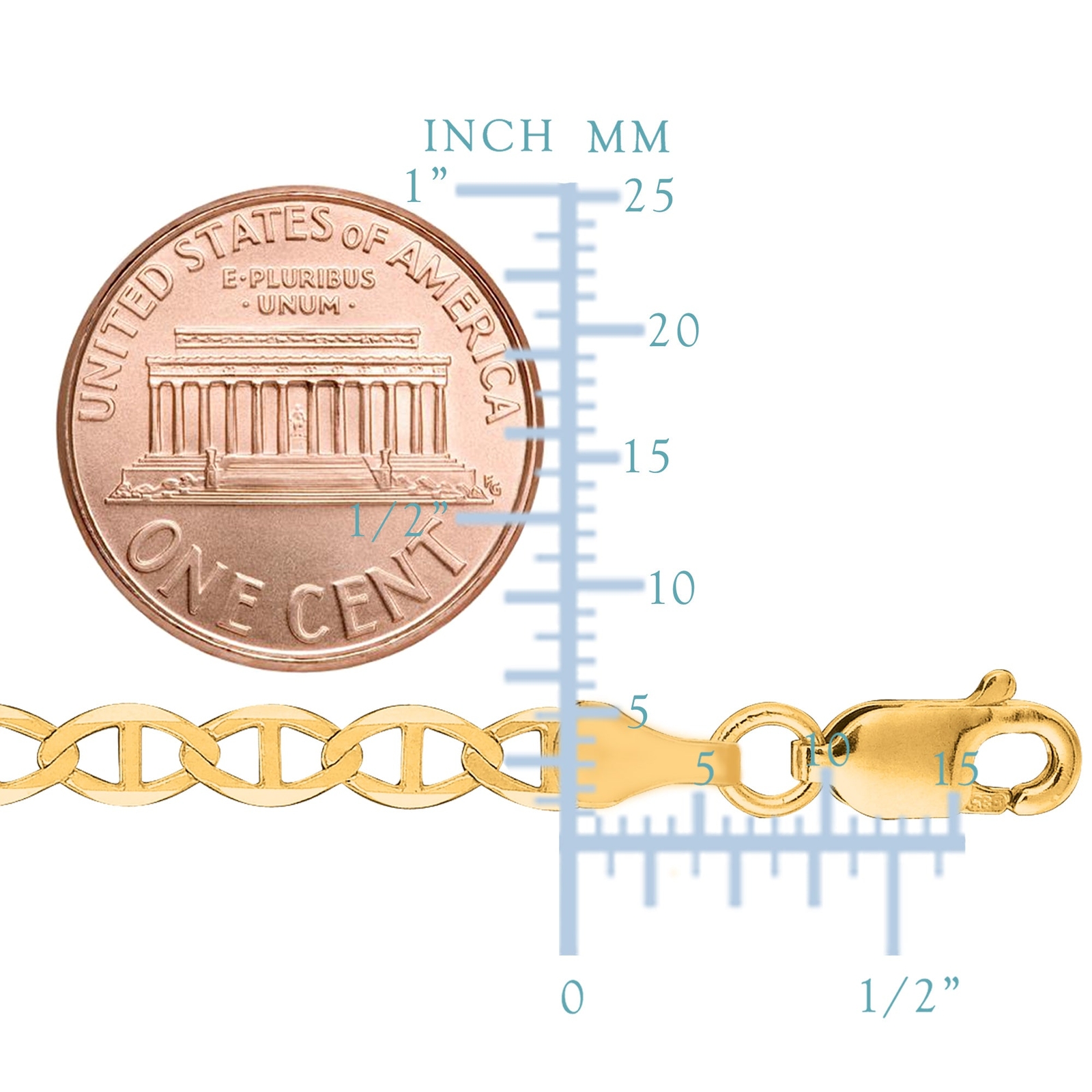 14k Yellow Real Gold Filled Solid Mariner Chain Necklace, 4.5 mm, 18″