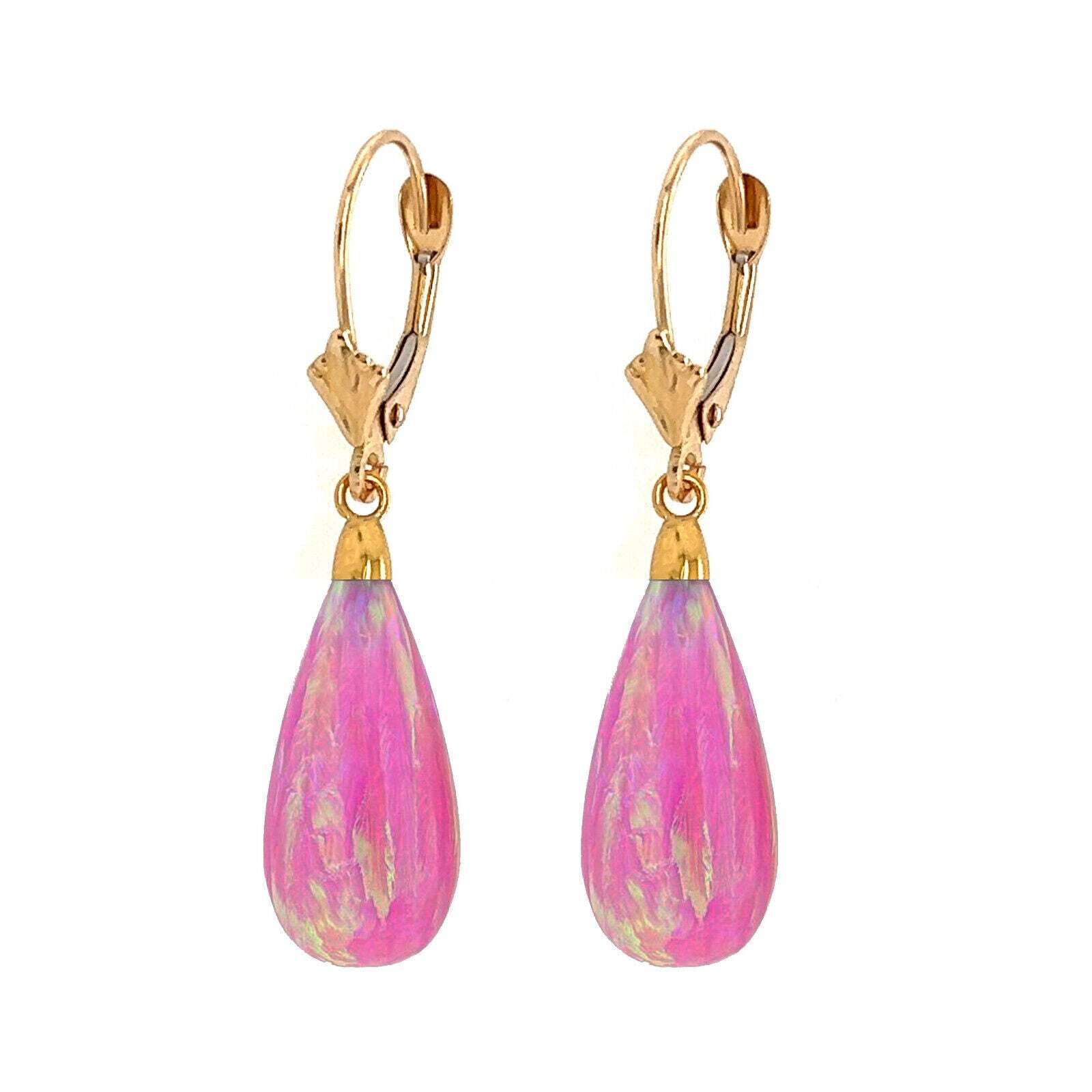 14k Yellow and White Gold Pink Opal Leverback Earrings