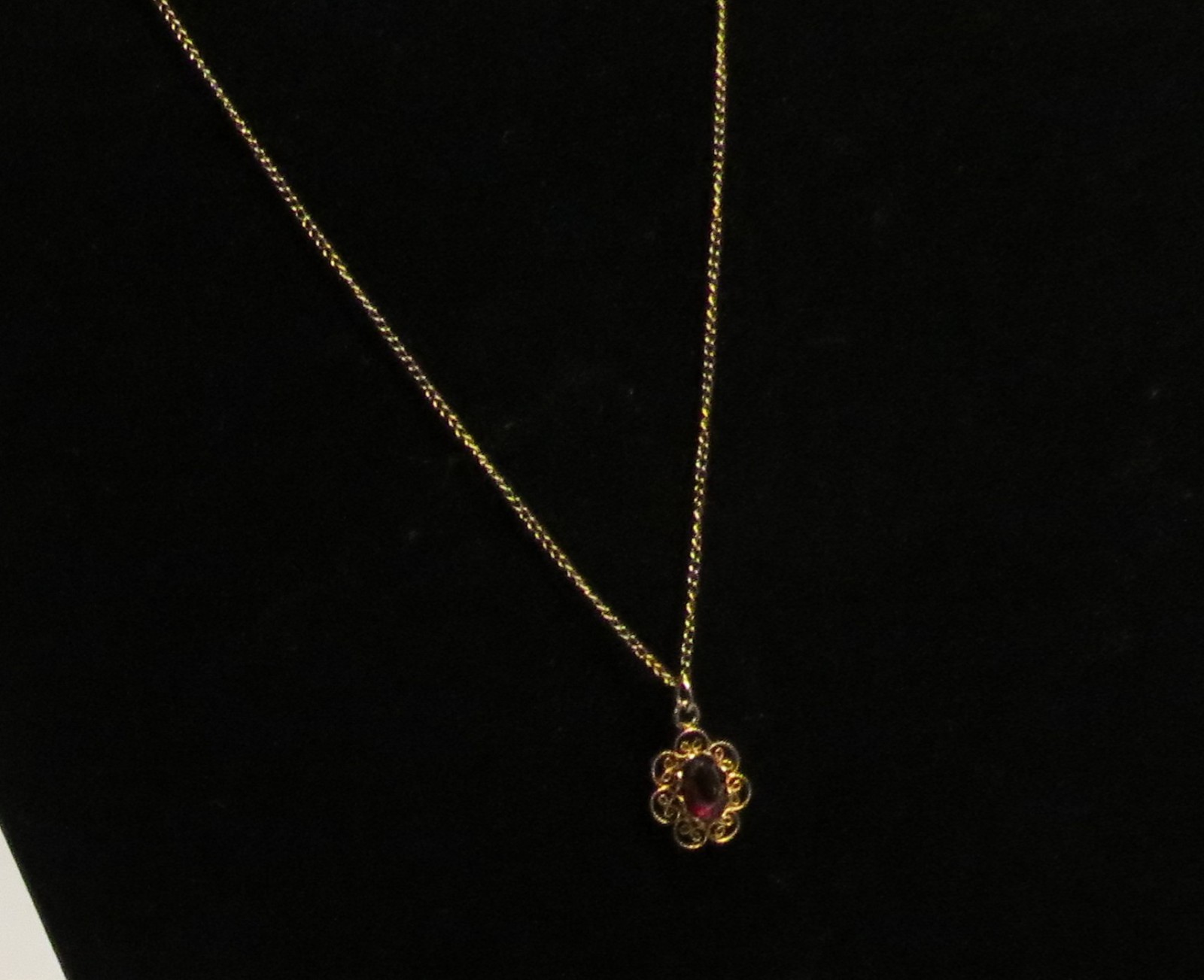 Vintage Filagree Garnet 12K Yellow Gold 1/20 Filled Dainty Cable Link Chain 18″