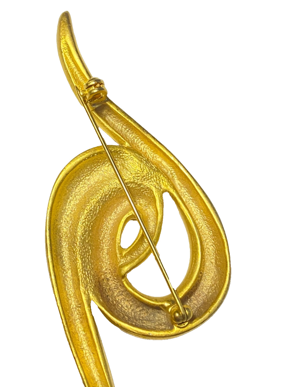 Gold Tone Matte Finish Swirl Pin Brooch 3.75 inches