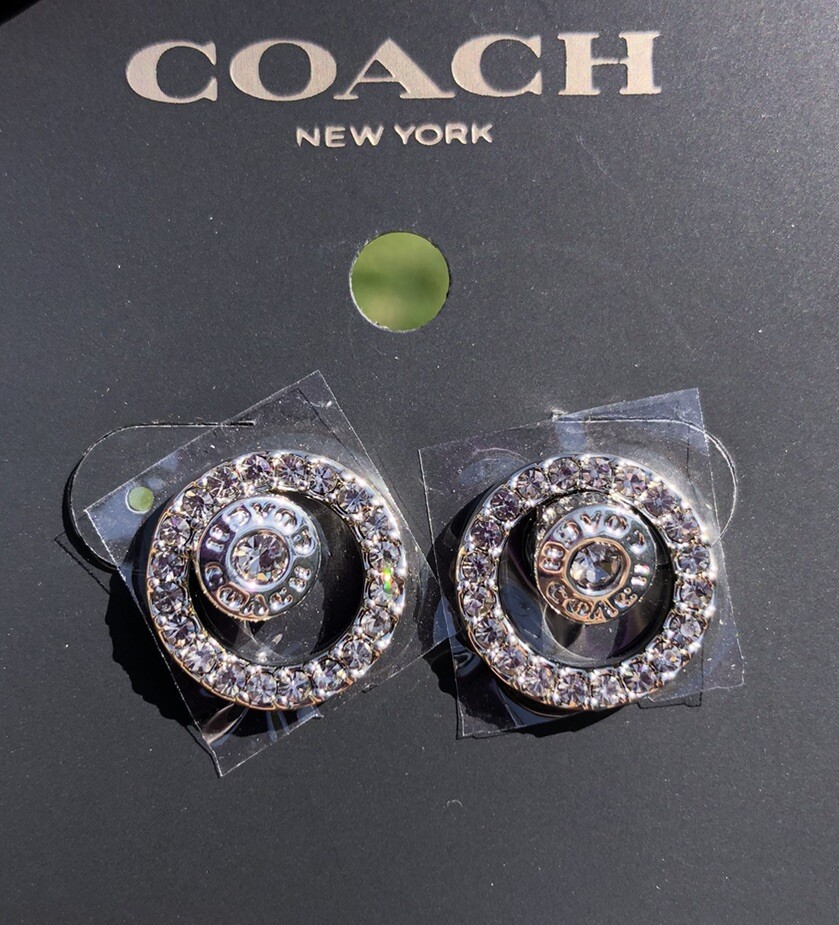 COACH Silver Tone Pave Open Halo Studs MSRP $98