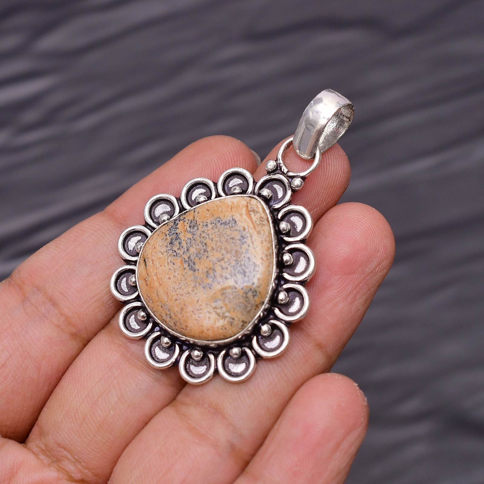 Picture Jasper Gemstone 925 Sterling Silver Jewelry Pendant 1.81″