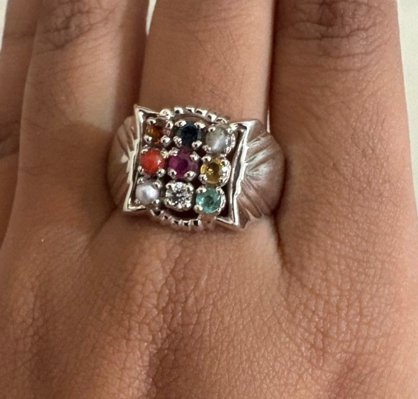 Navratna 9 Stone Gemstone 925 Sterling Silver All Size Available Unisex Ring
