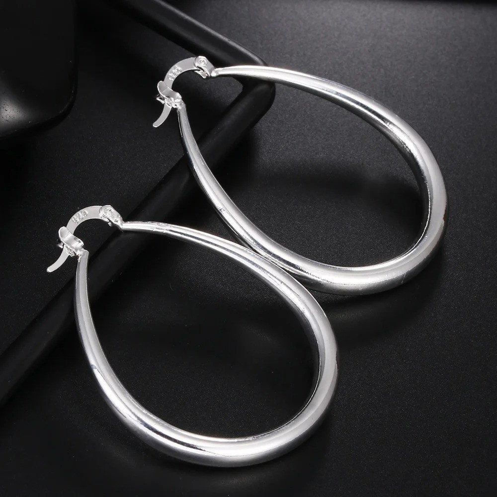 925 Sterling Silver 41MM Big Hoop Earrings Smooth Circle Women Party Jewelry