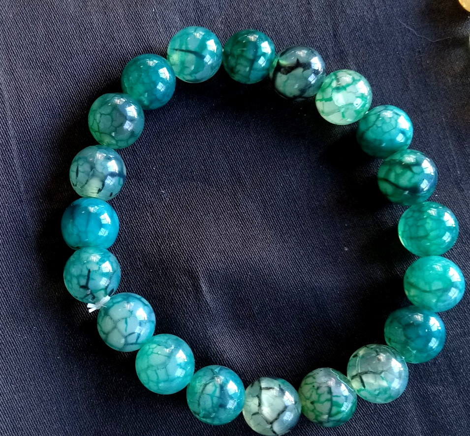 Teal Green Dragon Vein Agate 10mm Beads 7.5 Reiki Charged Stretchy Bracelet