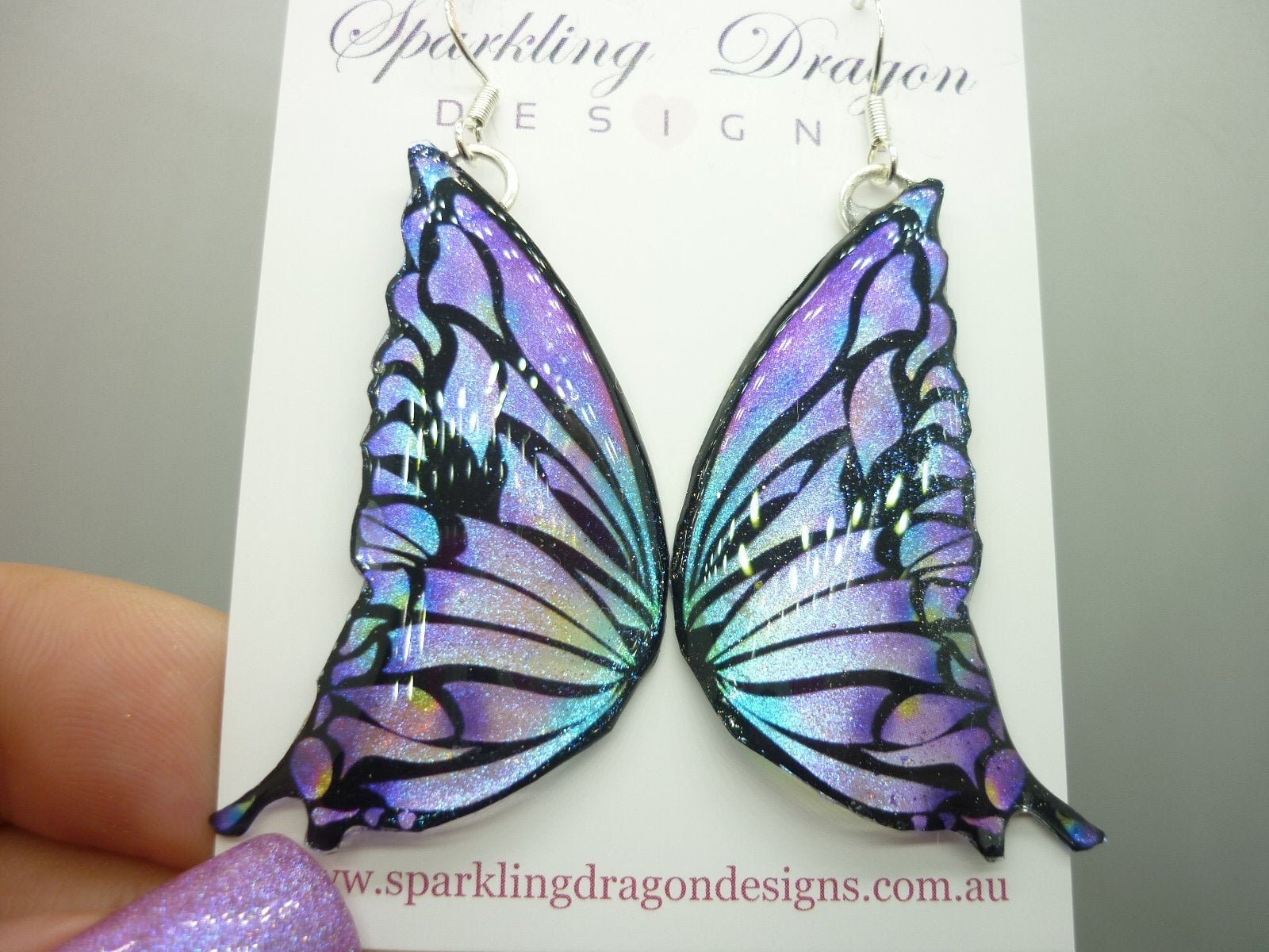 Butterfly Wing Earrings Purple Stained Glass- Fairy Jewellery, Fun Gift for her