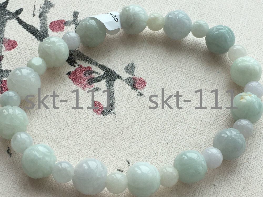 Certified natural A grade jade 6-10mm carving elastic lotus bracelet AAA++