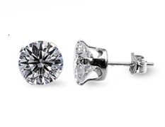 Sterling Silver Clear Rhodium Finish CZ Stud Earrings Round Brilliant Cut Fine