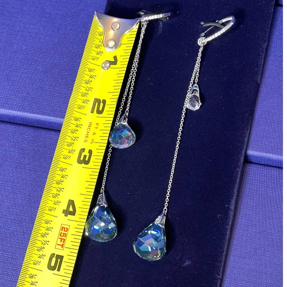 Swarovski Spirit hoop pierced earrings Aqua, Rhodium plated