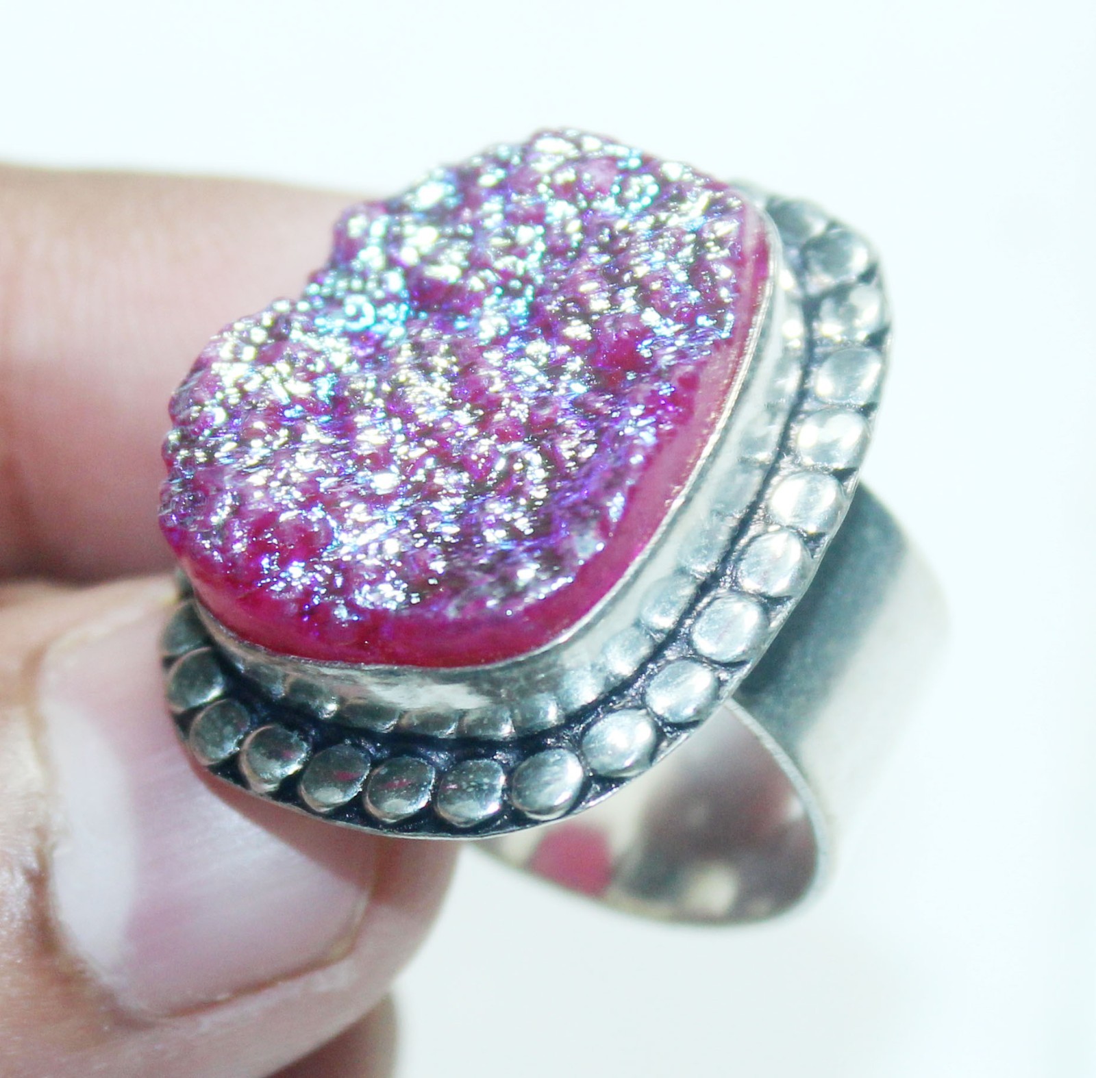 Titanium Druzy Cushion Shape Gemstone Handmade Ring Jewelry Ring Size 8.7 Inches