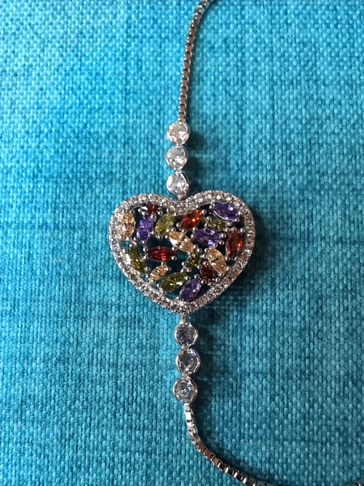 BSI Multi Color Gemstones Heart Sterling Silver 925 Adjustable Bracelet