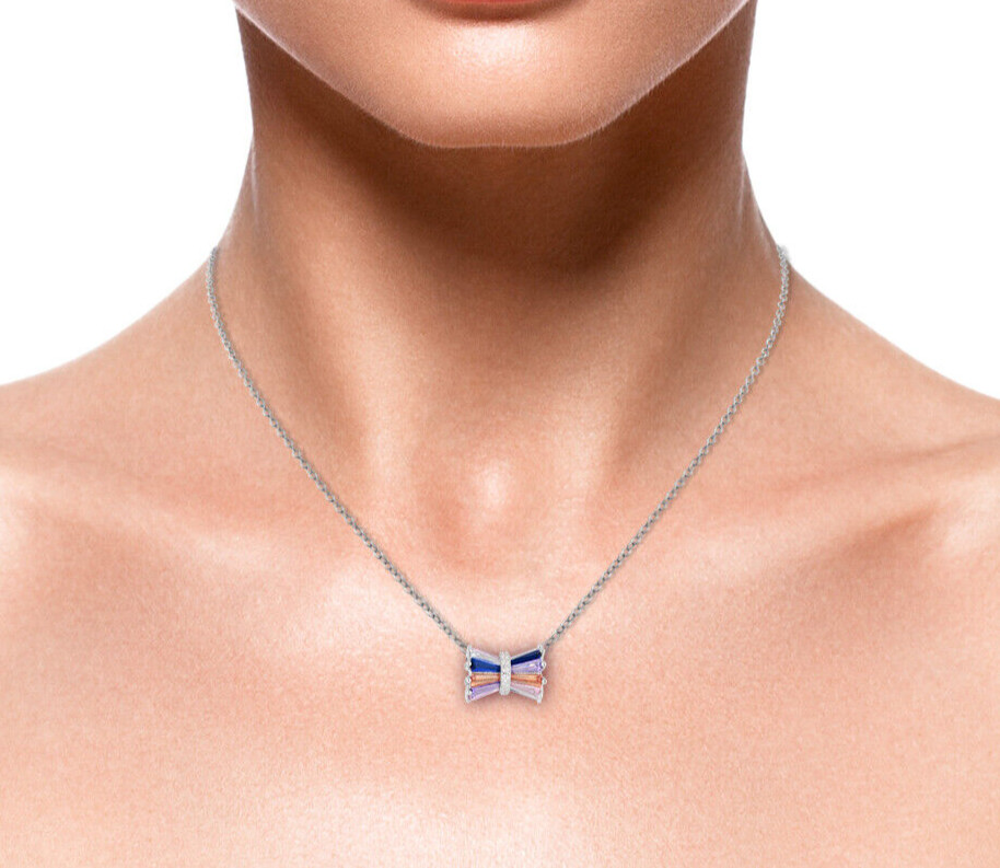 Super Sweet Cubic Zirconia Bow Tie Necklace 16 ” Sterling Silver 8.15ctw