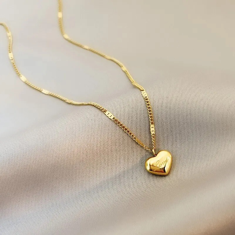 1pcs Gold-color Necklace Ms Simple Fashion Peach Heart Engraved Love Collarbone