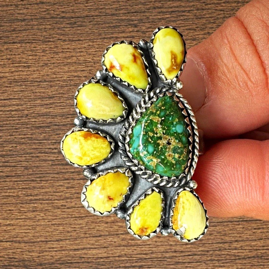 925 Sterling Palomino & Sonoran Gold Half Flower Cluster Ring Adjustable 9-5