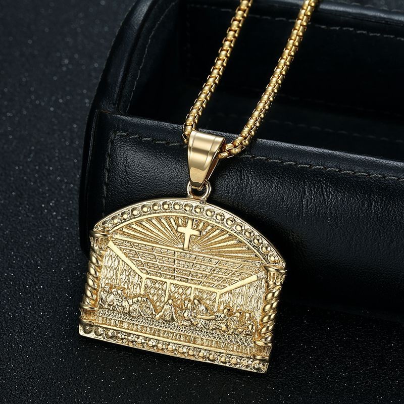 Hip Hop Last Supper Cross Pendant Necklace Stainless Steel Jewelry Silver Color