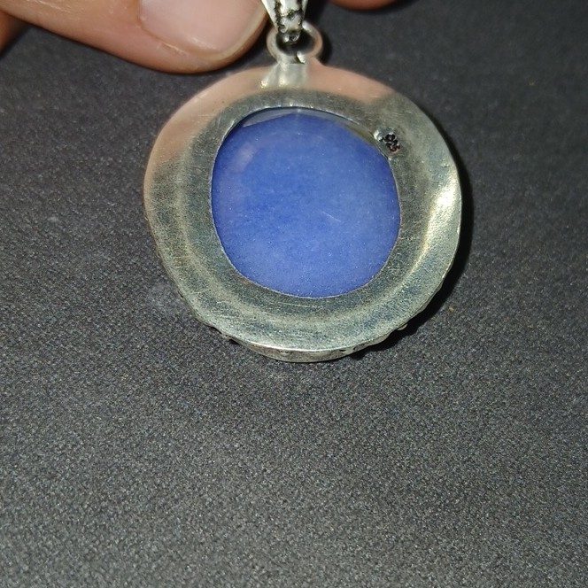 925 SS Simulated Blue Sapphire Pendant Charm Bezel Setting Handmade In India