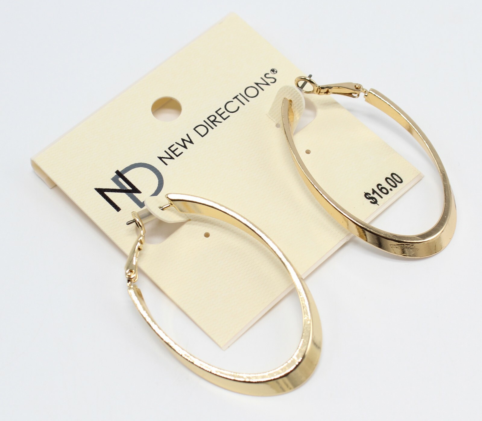New Directions Gold Elongated Hoop Earrings nwt #E1350