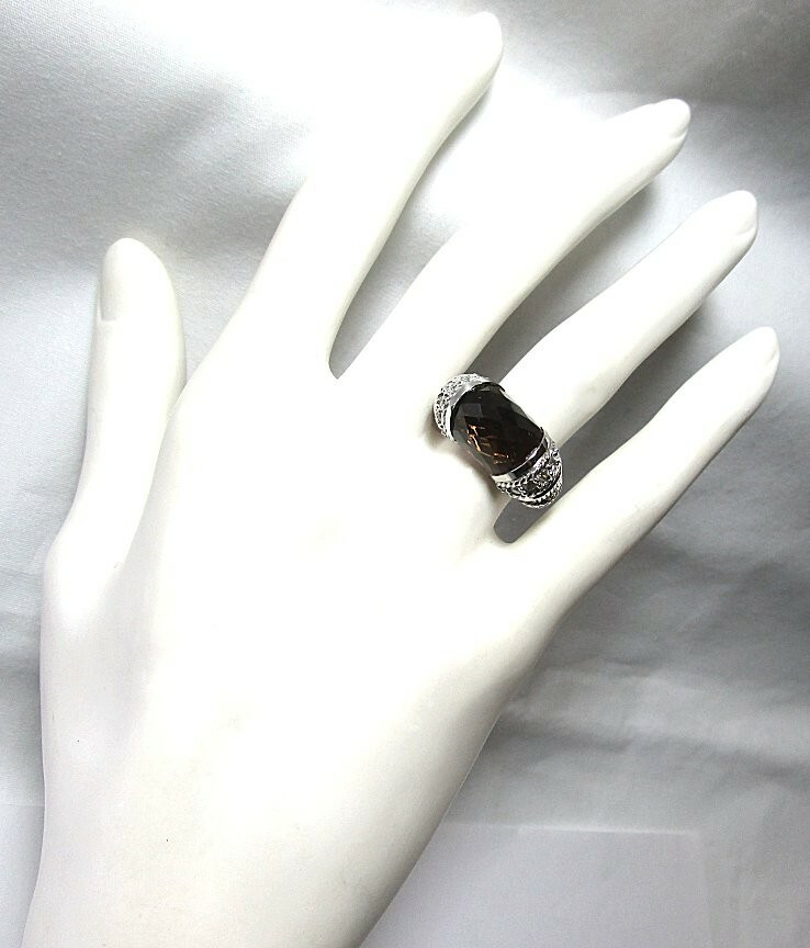JUDITH RIPKA Sterling Silver Ring w Smoky Topaz / CZ’s 10.2 grams lot 28y3