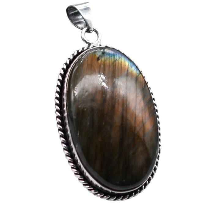 Labradorite Natural Gemstone Antique Silver Plated Pendant 2.5″ J 708
