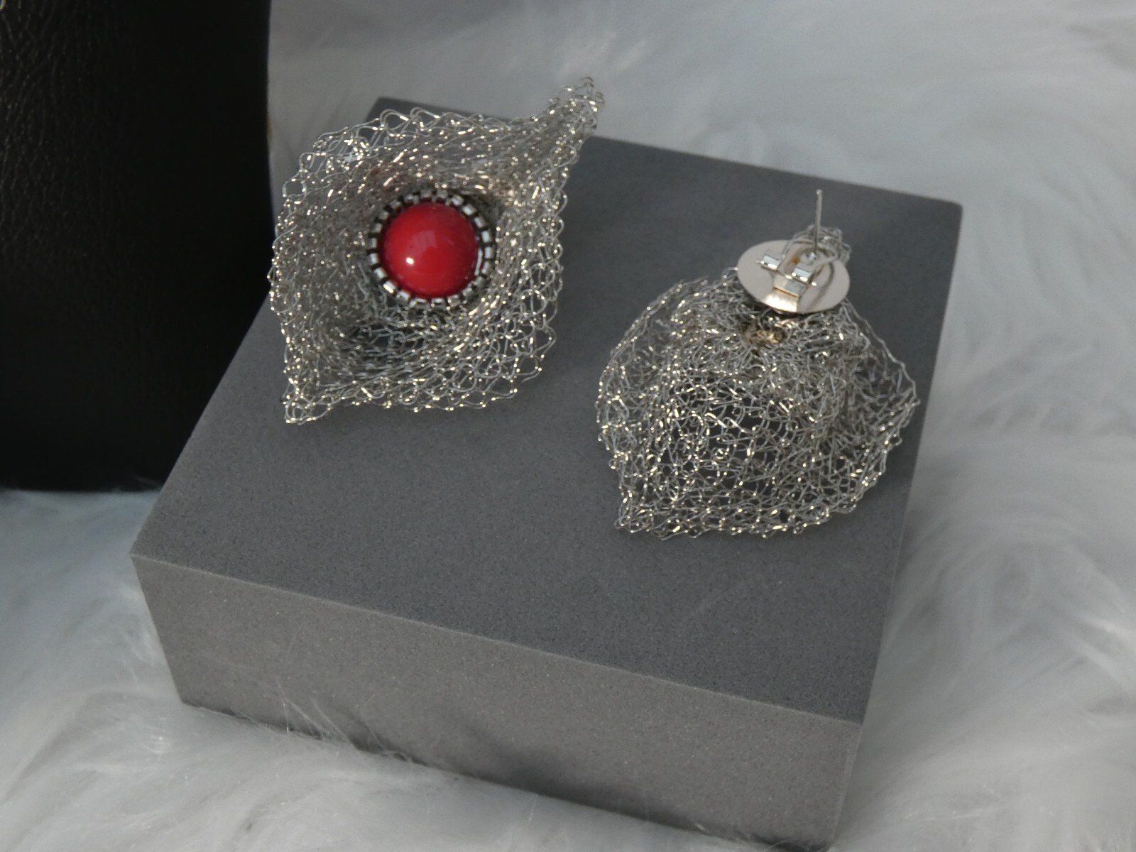 Silver Red Latest Design 4 Pcs Silver Wedding Necklace Jewellery set