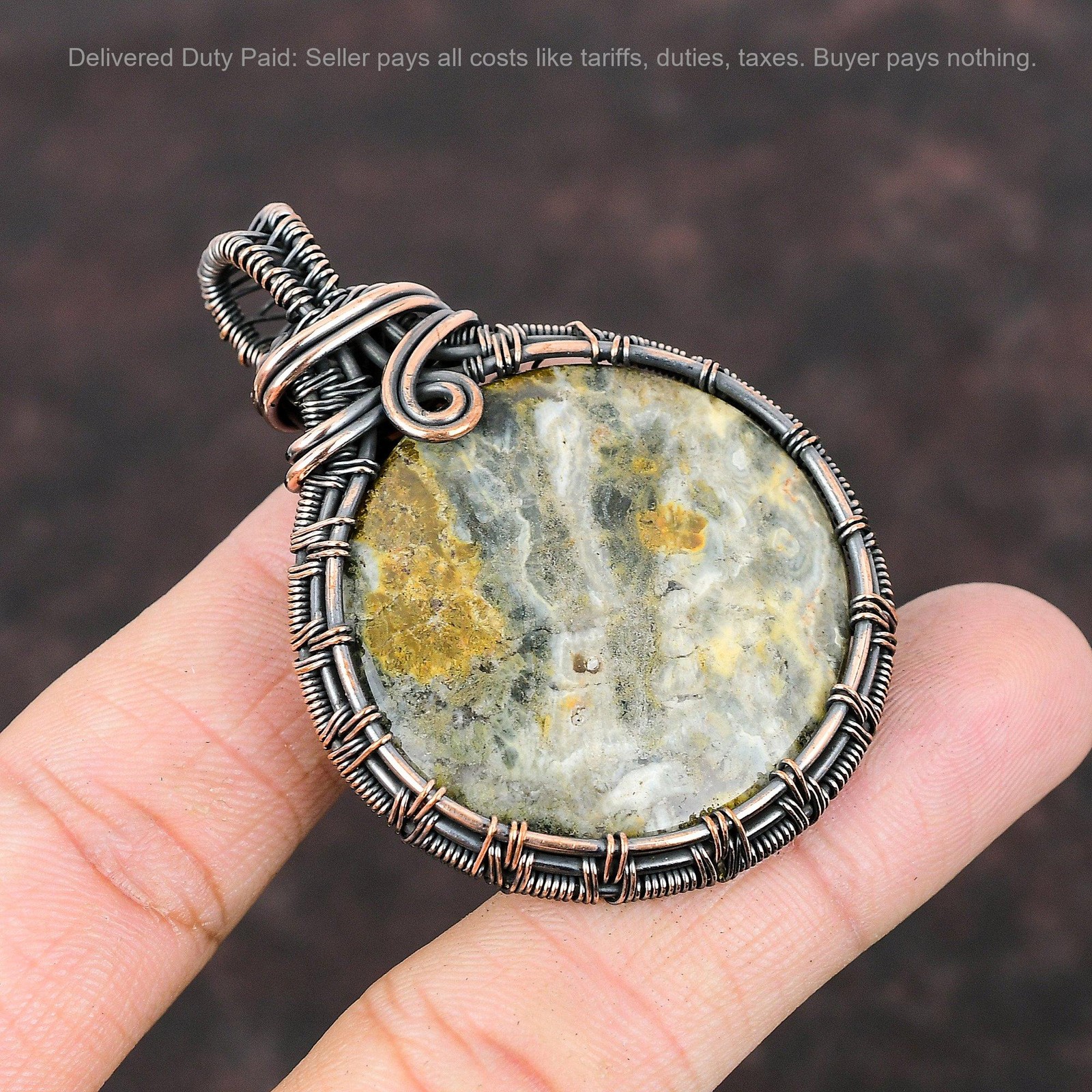 Ocean Jasper Stone Daughter New Wire Wrapped Engagement Pendant Jewelry Copper