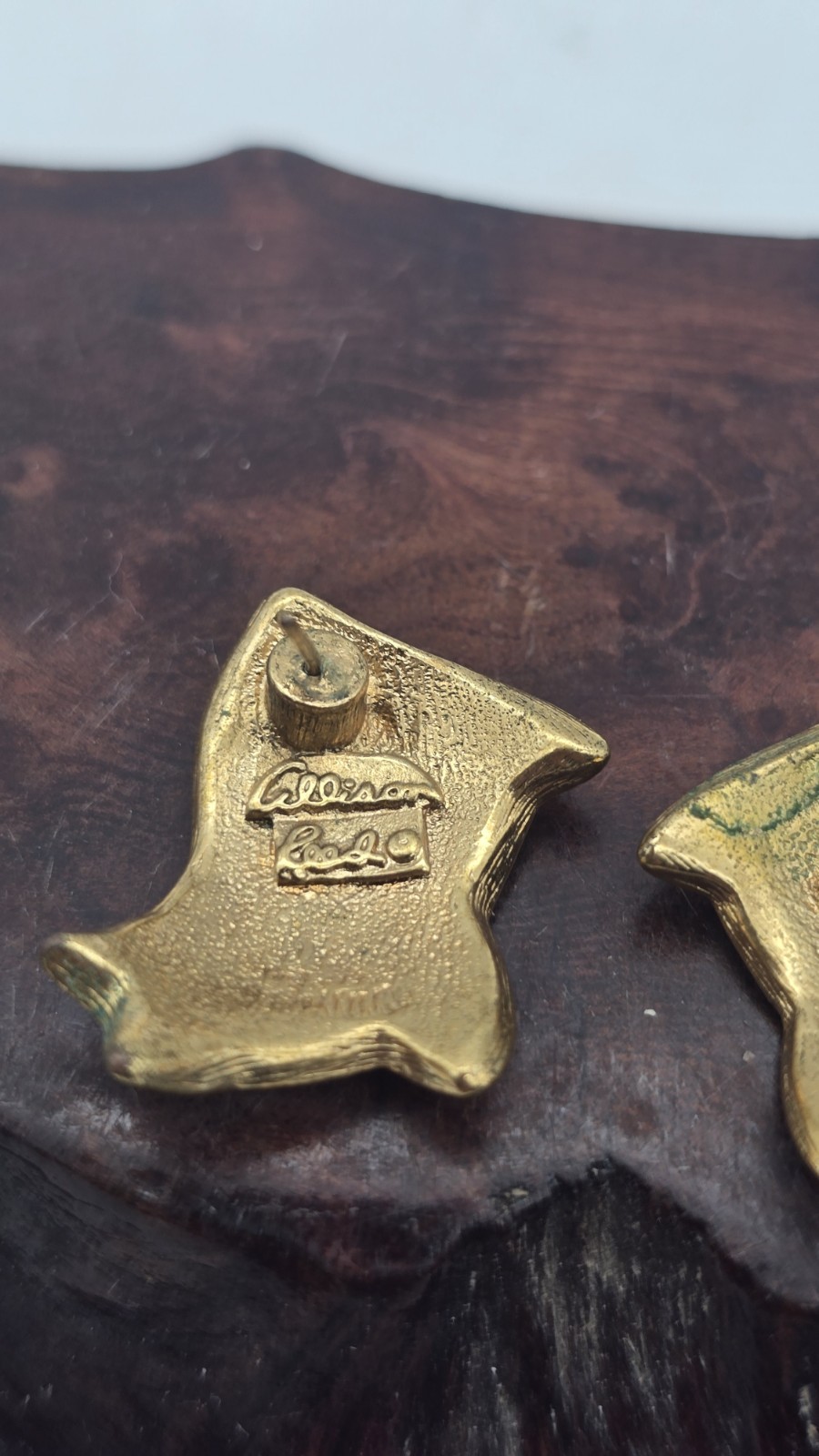 Enamel Gold Tone Tri Color Ribbon. Pierced Earrings Signed Allison Reed