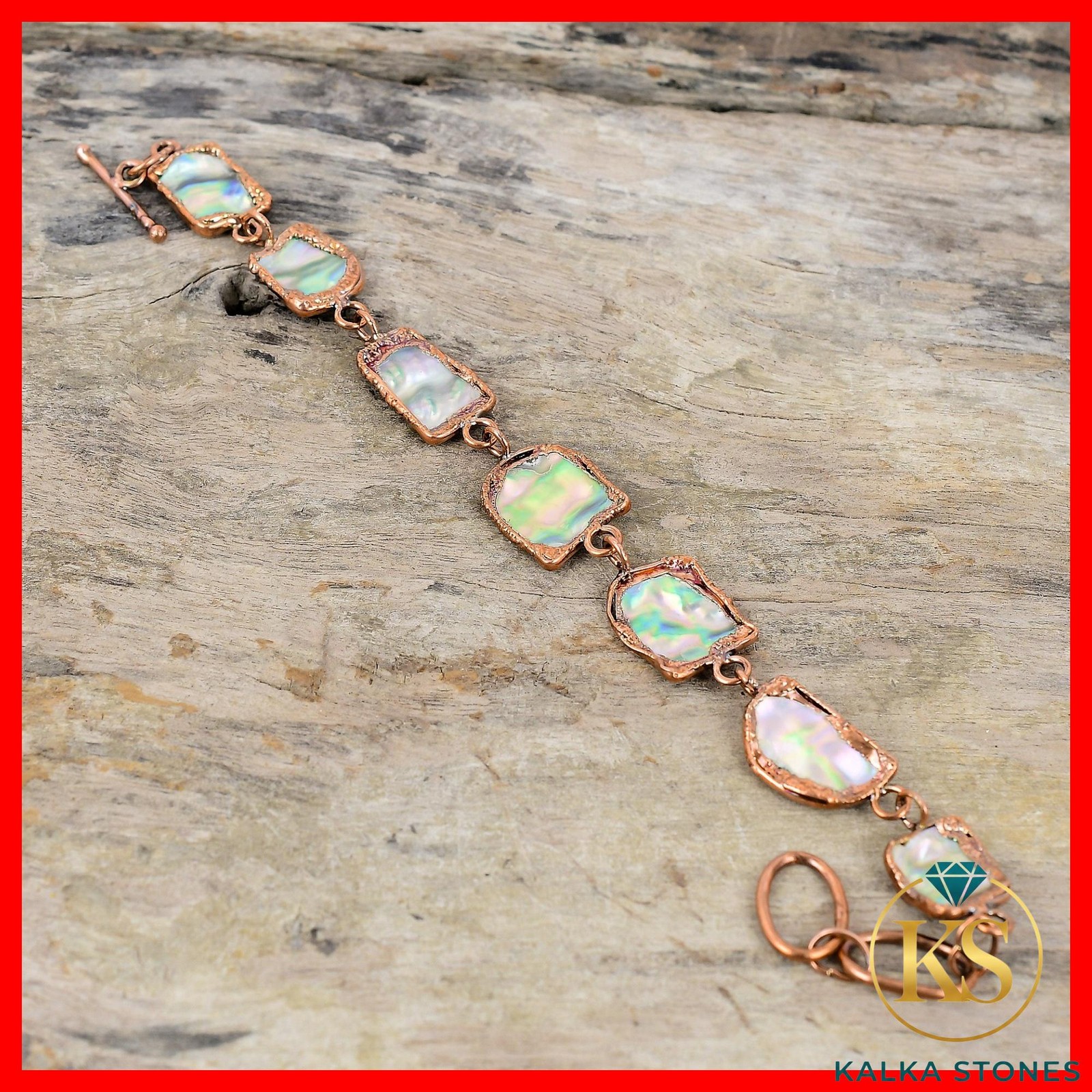 Abalone Shell Rough Stone Copper Electroformed Wedding Chain Bracelet Jewelry