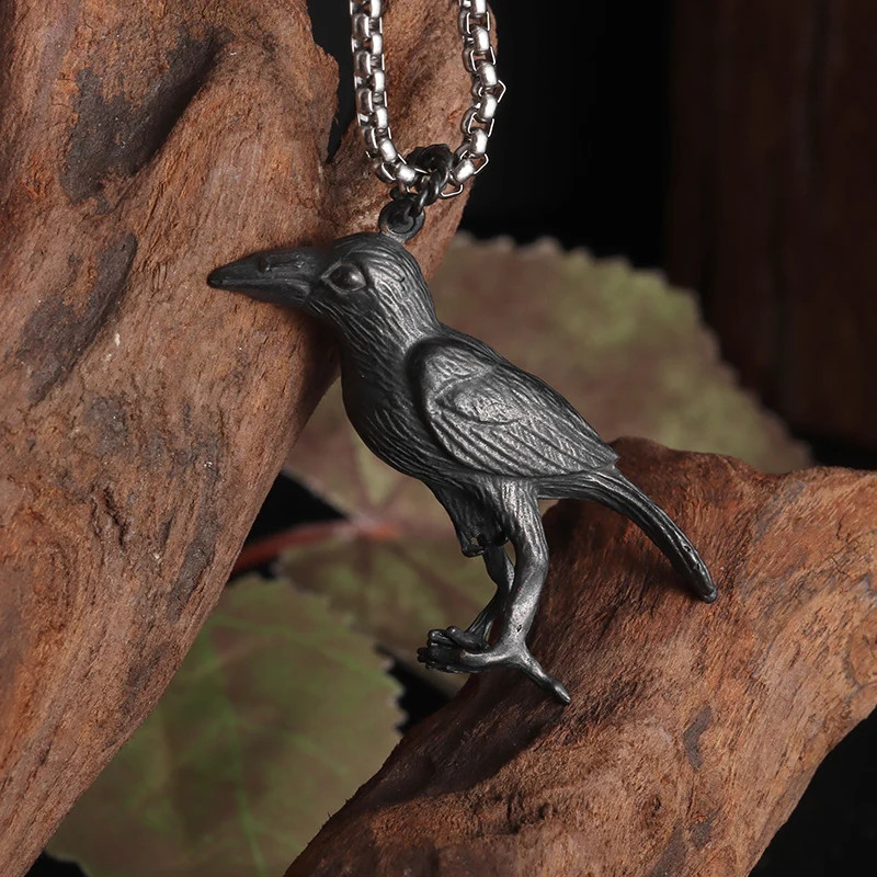 Celtic Raven Crow Jewelry Vintage Gothic Black Nordic Bird Pendant Necklace