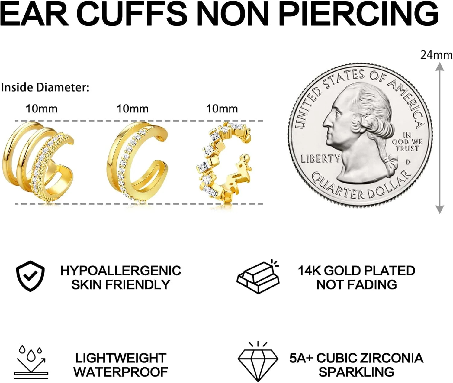 Dochais Ear Cuffs Non-Piercing Earrings for Women Cute Small Clip-On Cartilage E