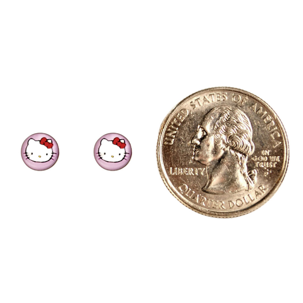STAINLESS STEEL POST EARRINGS HELLO KITTY 8mm Pink Cute Girls Tiny Pair Stud NEW