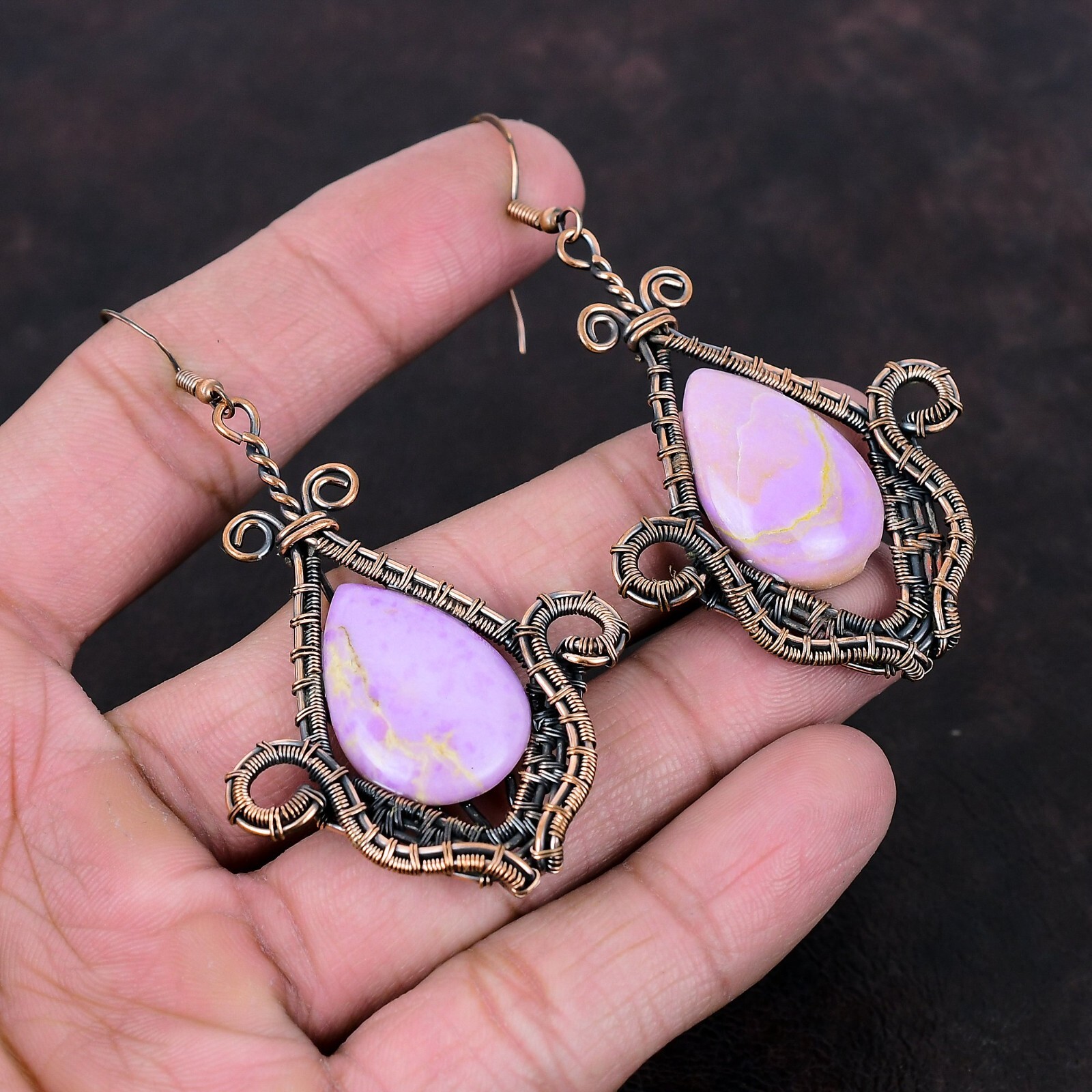 Phosphosiderite Wire Wrapped Earrings Handcrafted Copper Dailywear 3.15″