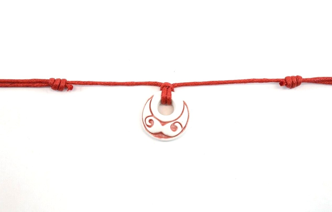 Cancer Zodiac Sign Porcelain Pendant Red Cord Necklace Adjustable Up to 28″