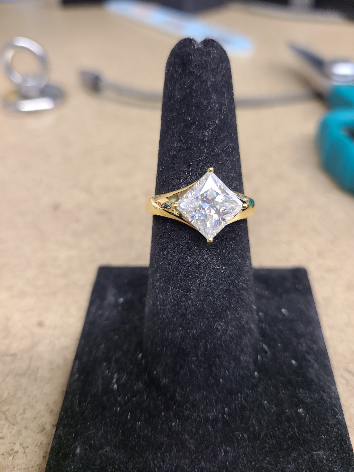 Moissanite 14k Yellow Gold Over Silver Solitaire Ring 2.80ct DEW. Sz 7
