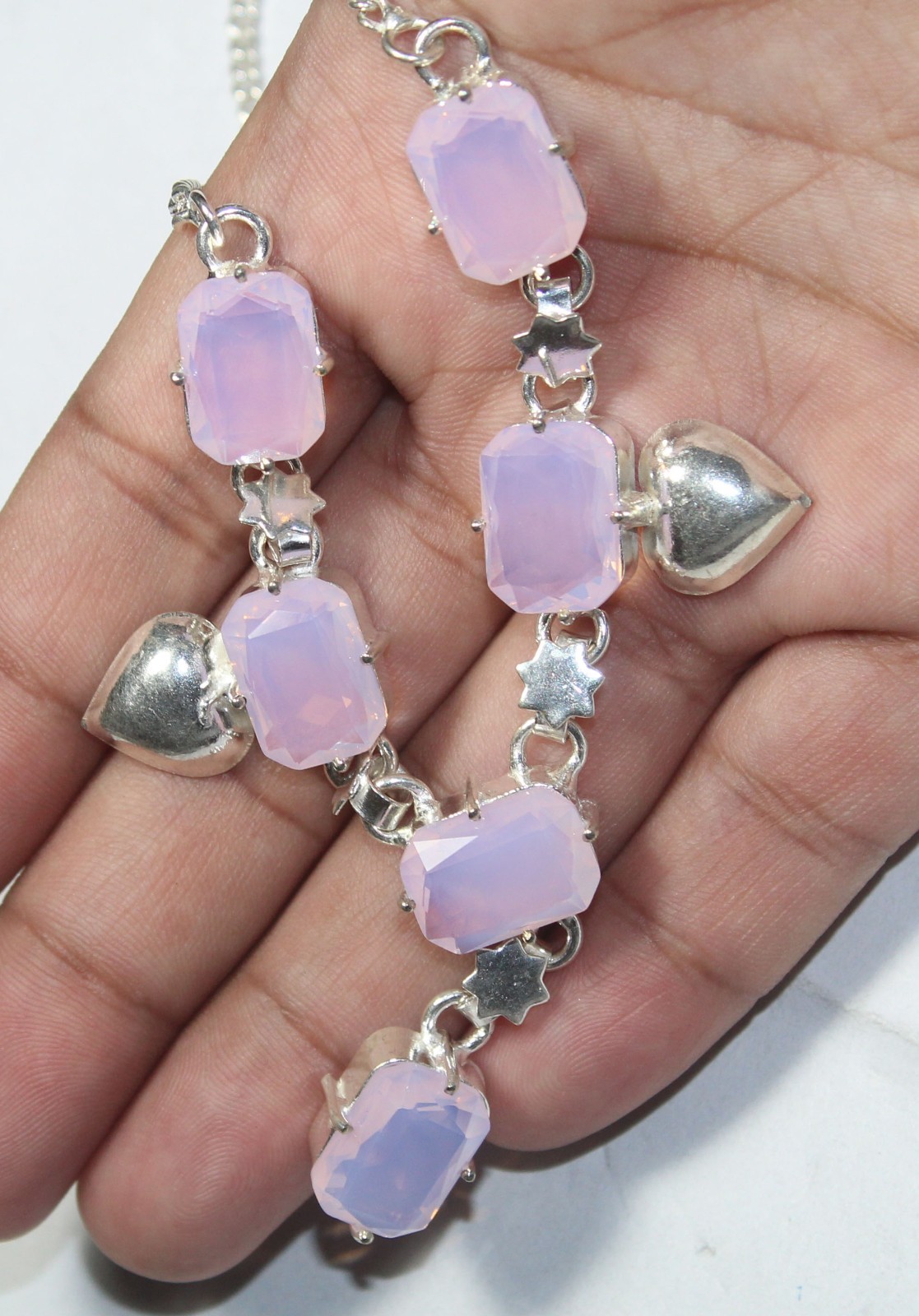 Rose Quartz Cushion Shape Gemstone Handmade Necklace Jewelry Necklace Size 18
