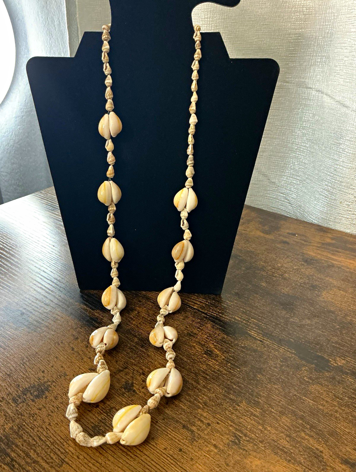 Natural Beige Shell Beaded Rope Cord Necklace 40in Beach Theme No Clasp