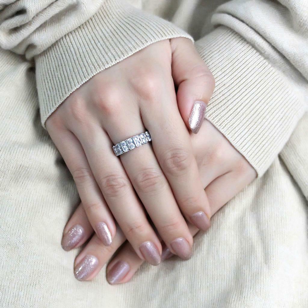 TK3504 – High polished (no plating) Stainless Steel Ring with AAA Grade CZ in