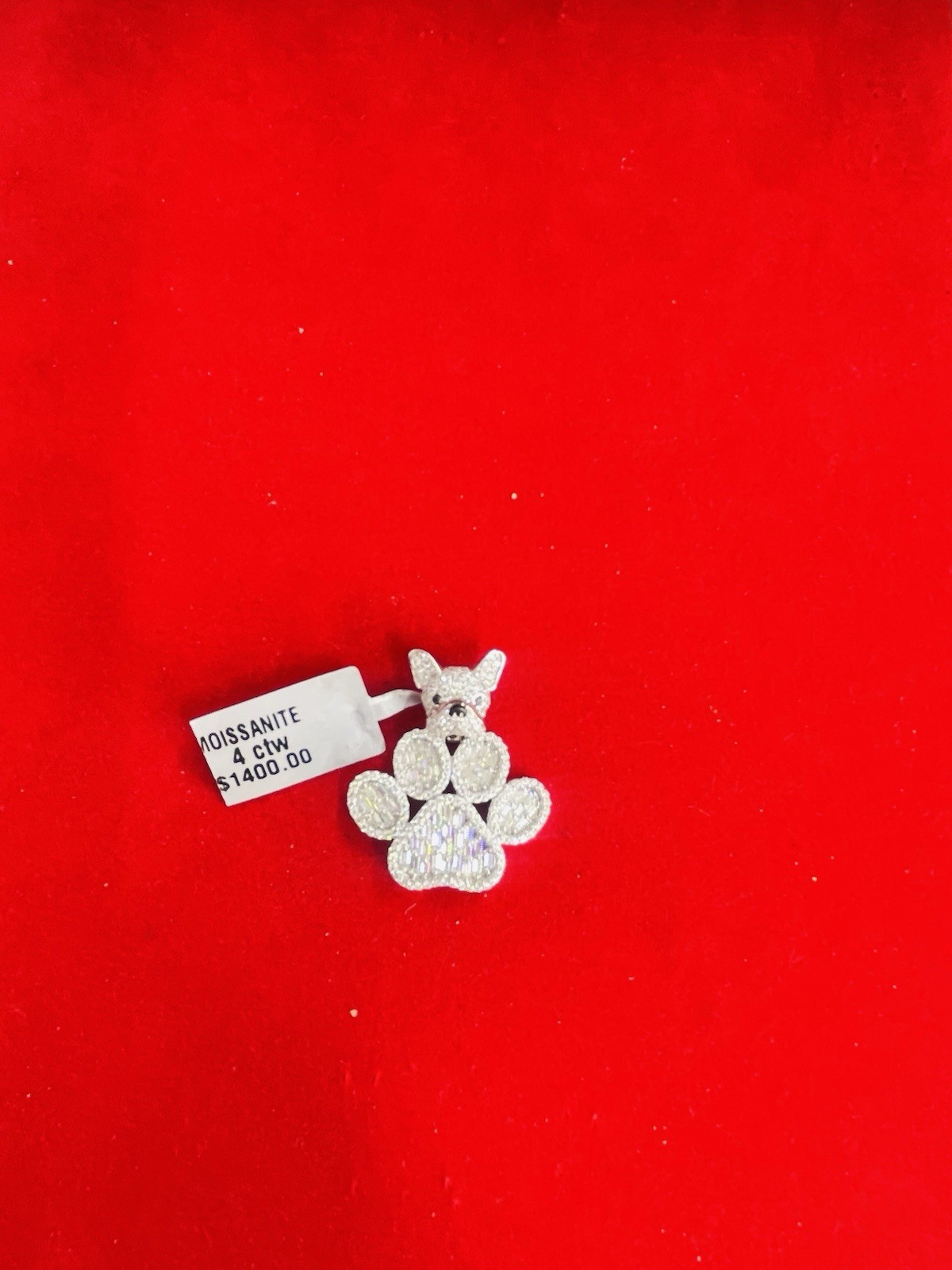 925 Silver Moissanite French Bulldog Paw Charm 4 CTW Iced Out Dog Jewelry