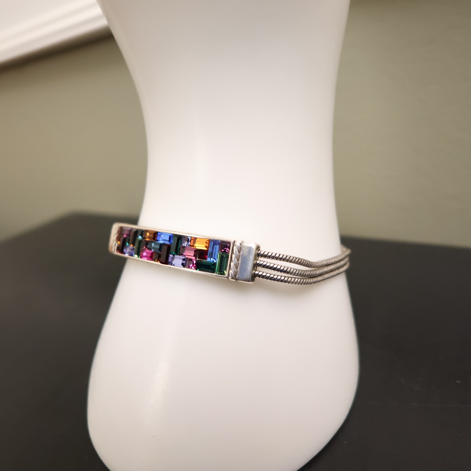 Brighton bracelet rainbow bar crystals silver plated signed adjustable