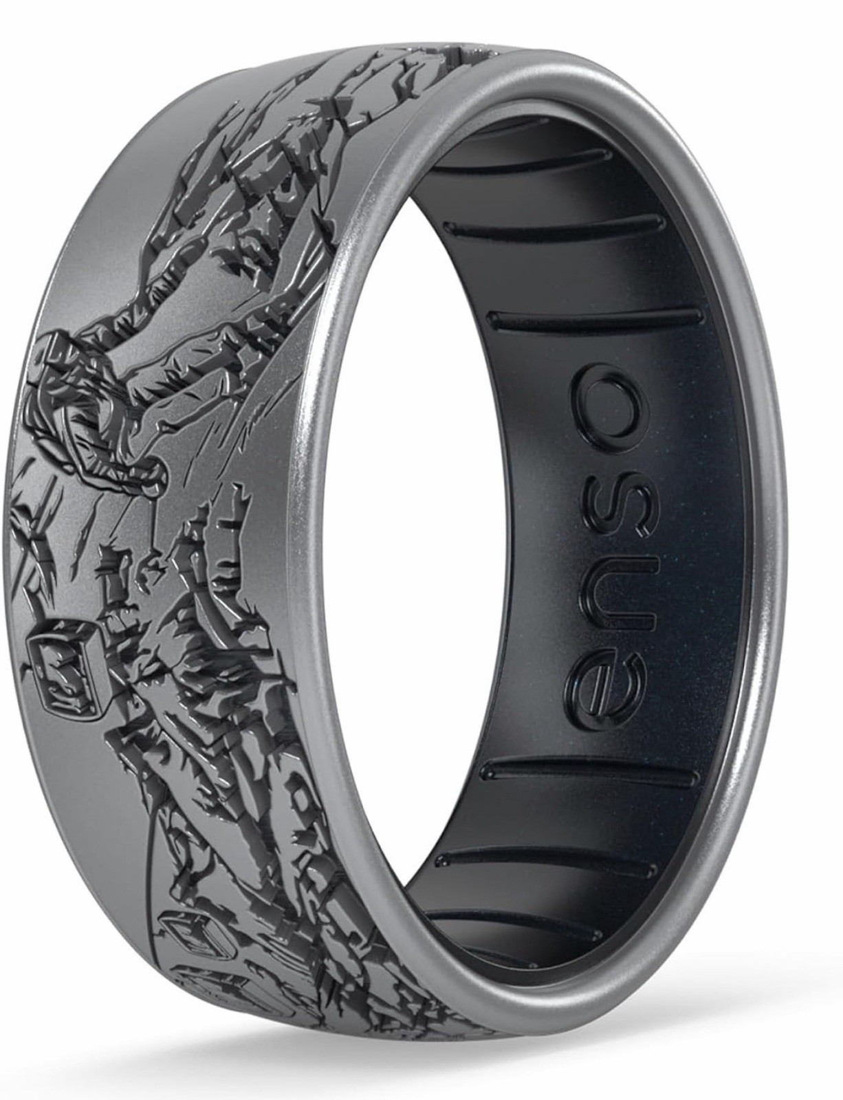 Enso Rings Etched Marquee Silicone Ring Bluebird Morning Size 4 Silver/Black