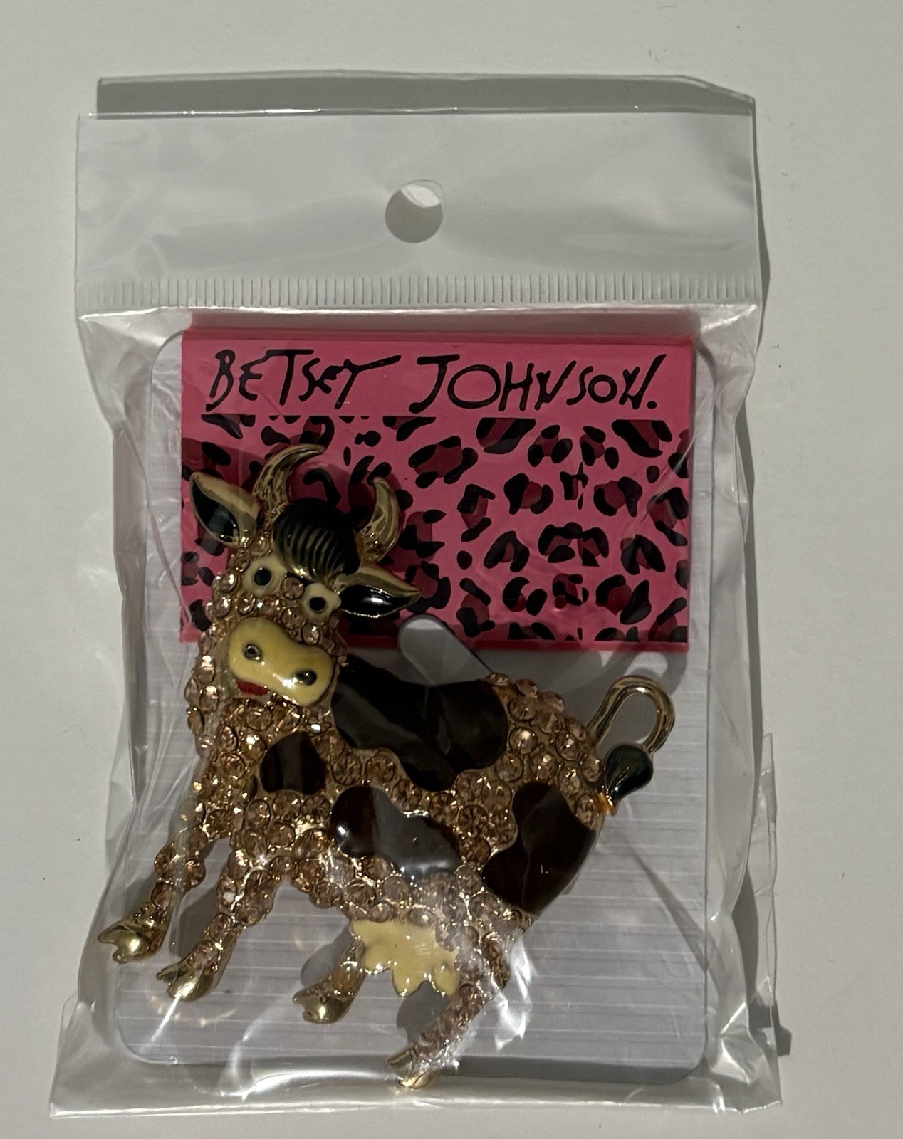 Betsey Johnson Cow Brooch Gold Brown Crystal Enamel Metal Animals & Insects