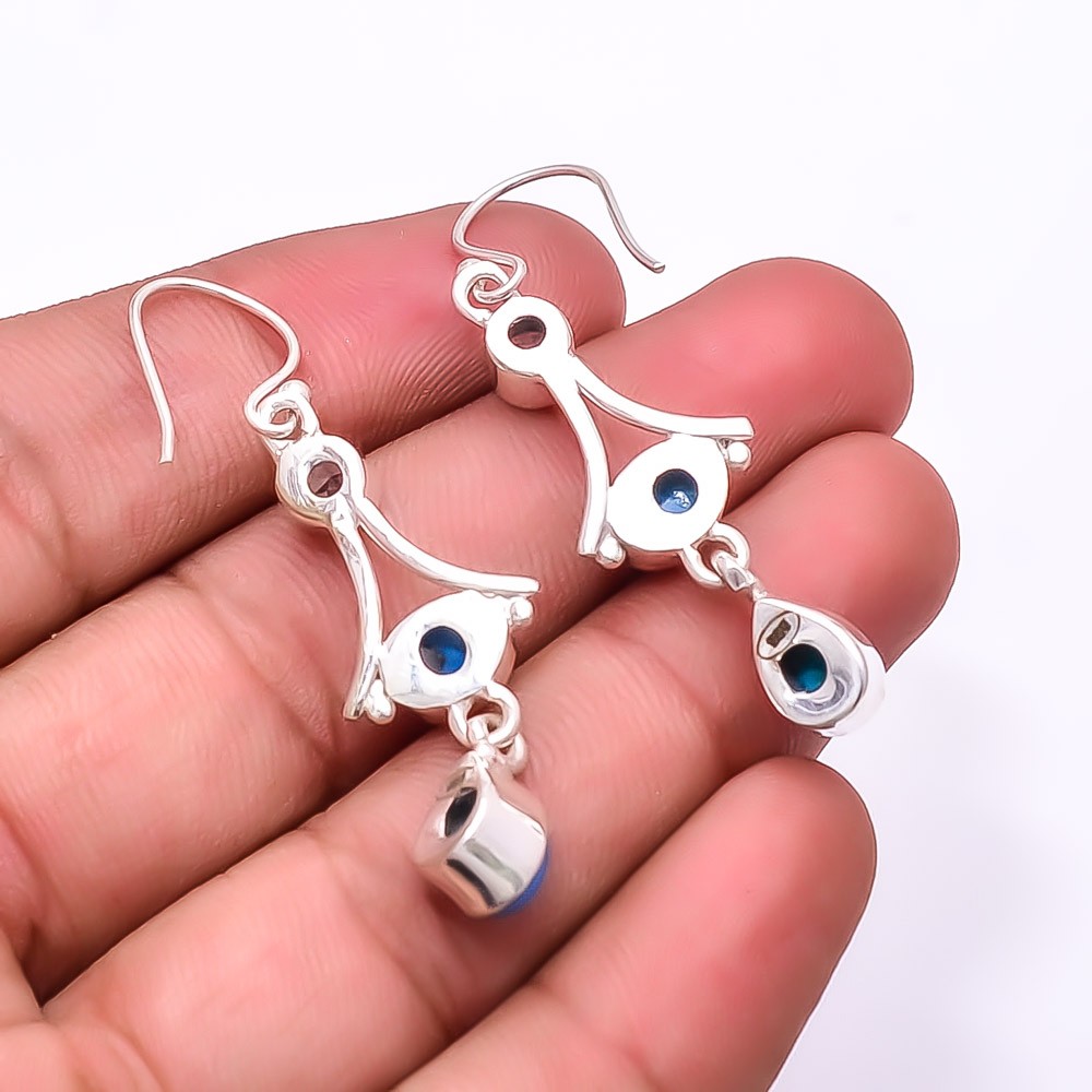 Sleeping Beauty Turquoise Multi Collet 925 Sterling Silver Earring 2.03″ E30