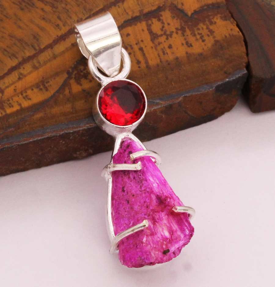 Rough Pink Scolecite 925 Silver Plated Handmade Pendant of 1.7″