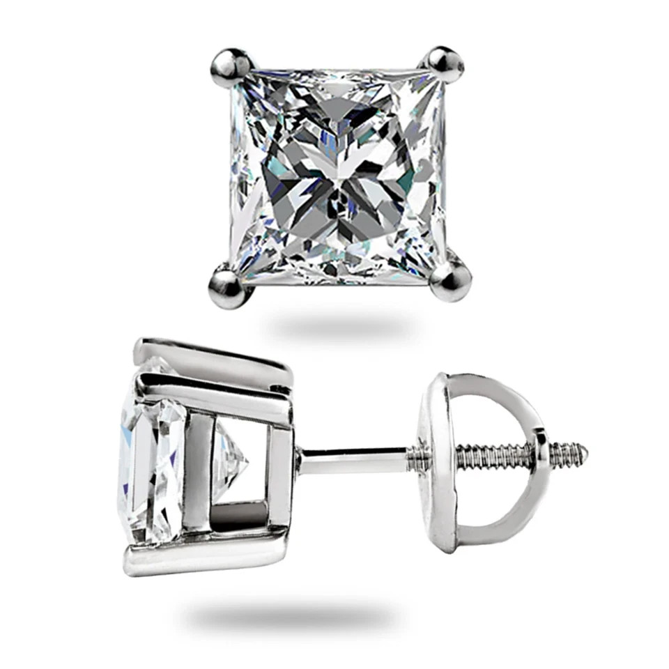 1CT Princess Simulated Diamond Solitaire Stud Earrings 14k White Gold Plated