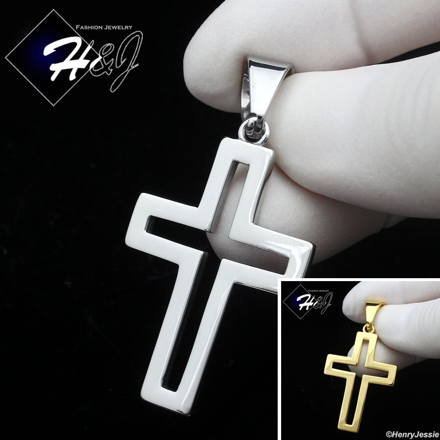 MEN Stainless Steel Plain Hollow Double Silver/Gold Plated Cross Pendant*P141