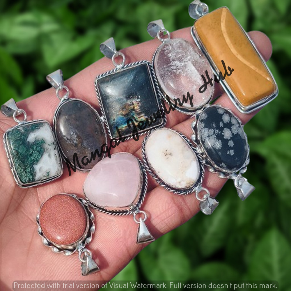 Buy Moss Agate & Mix Gemstone Pendants 925 Sterling Silver Plated Jewellery Lot