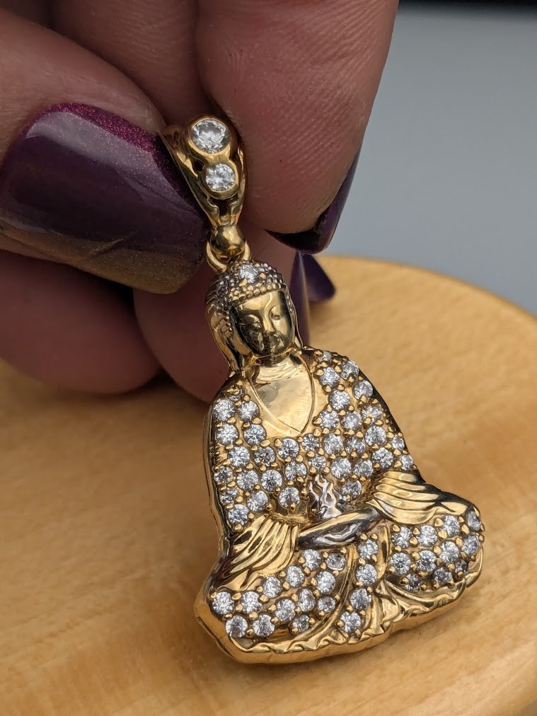 10k Yellow Gold Cubic Zirconia Accent Buddah 22x39mm Pendant ~ 5.1g