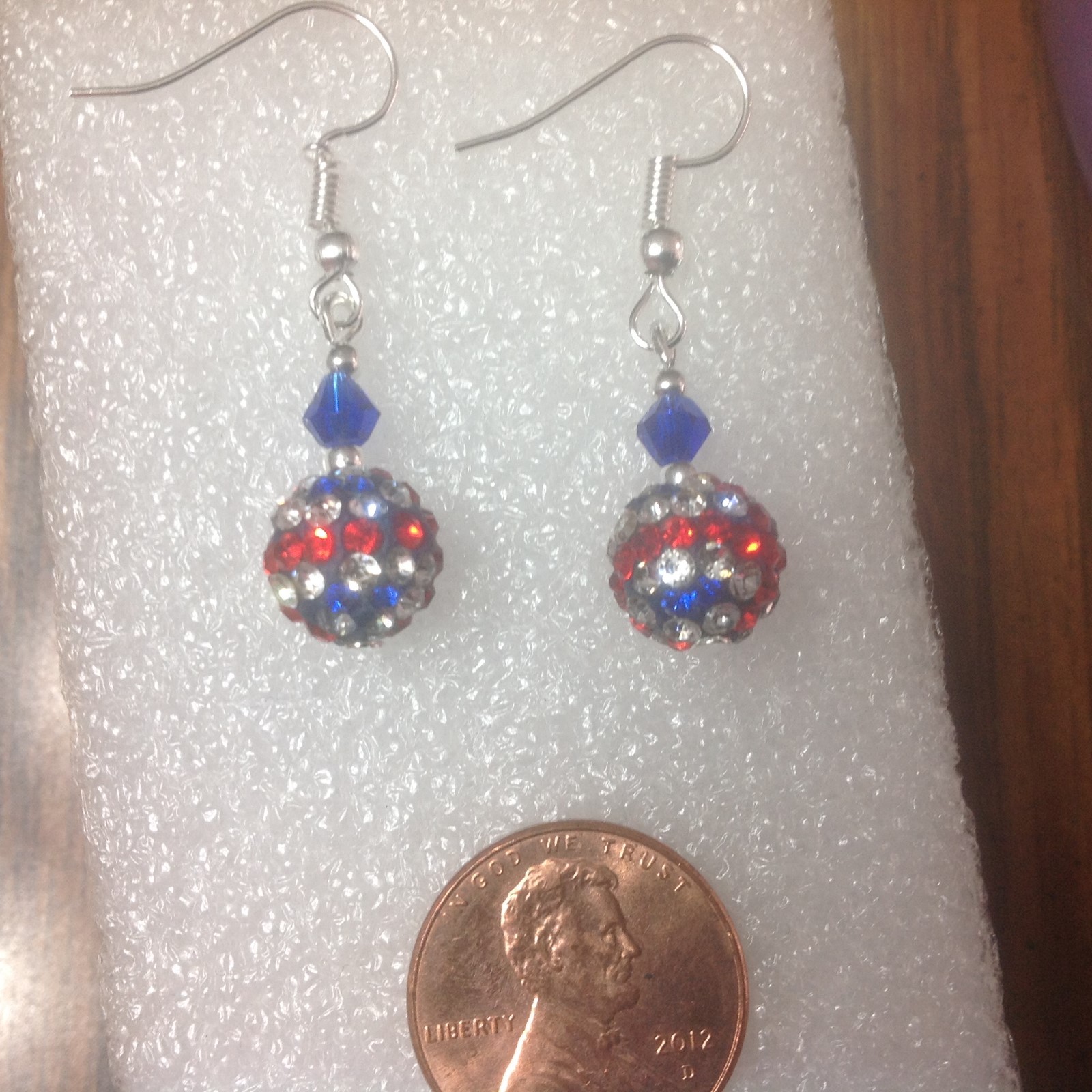 USA AMERICAN FLAG 4th of JULY RED WHITE BLUE Austria Crystal Earrings