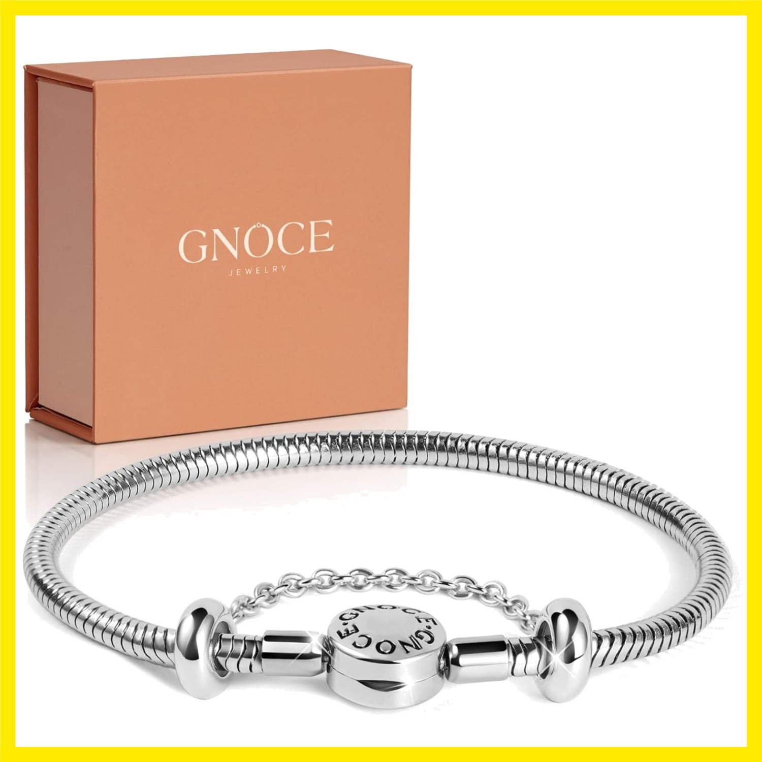 Stainless Steel Snake Chain Charm Bracelet W/Safety Gift for Women