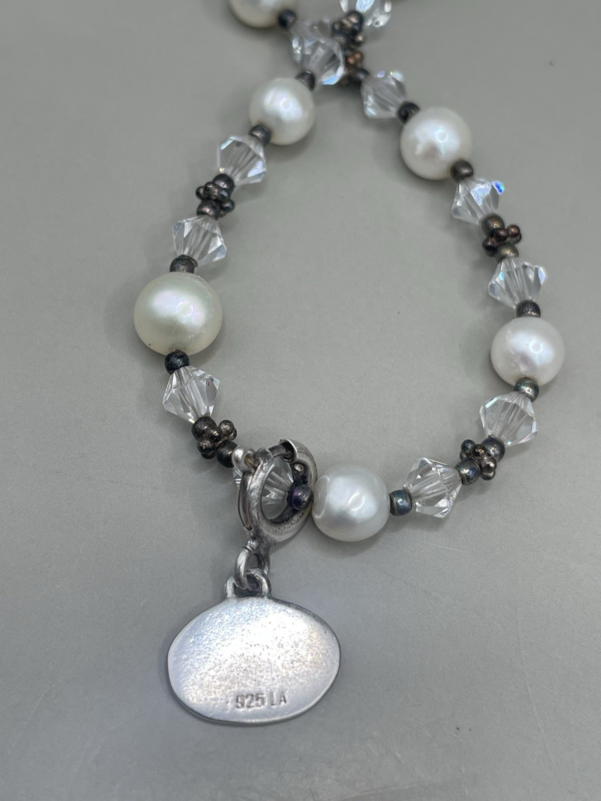Sterling Silver 925 Fresh Water Pearls Imagine Charm 10.5” Beaded Anklet