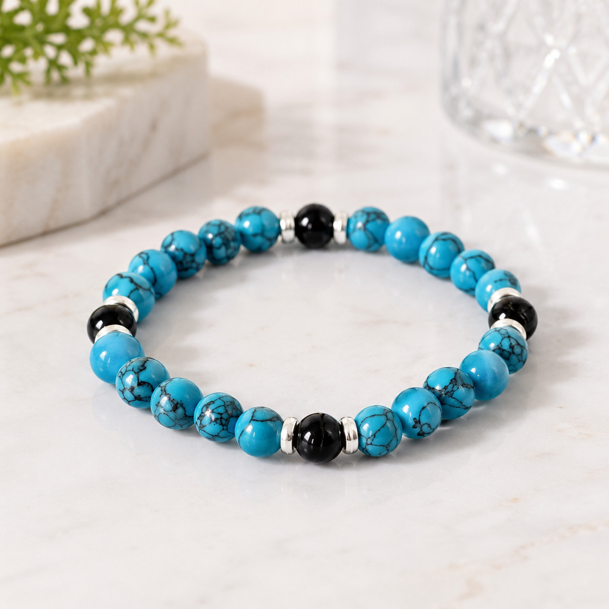 Men Tribal Turquoise Silver Agate Bracelet Red Silver Agate Bracelet